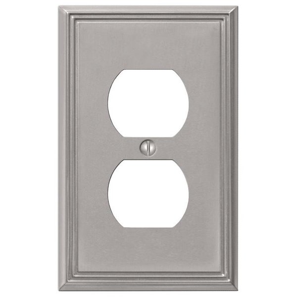 Amertac Metro Line Outlet Wallplate, 478 in L, 3 in W, 1 Gang, Metal, Brushed Nickel, Wall Mounting 77DBN